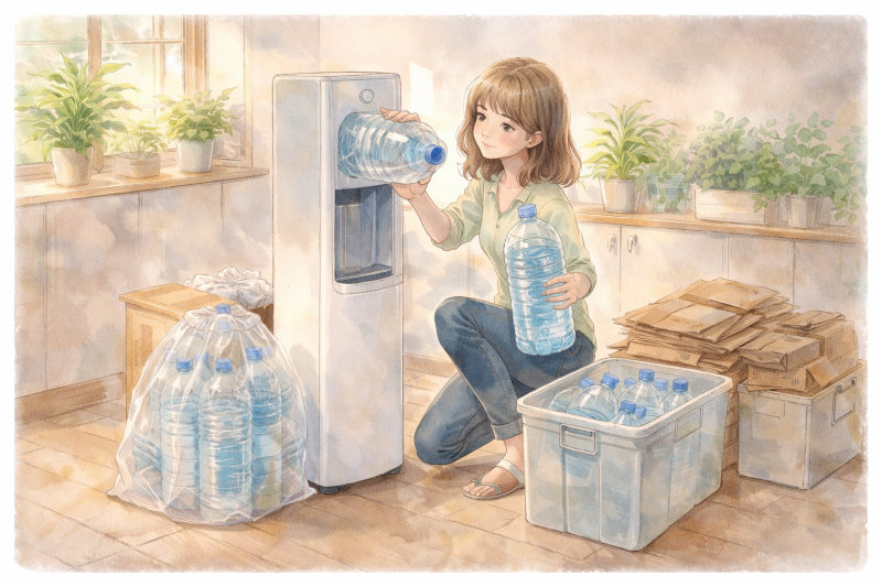 水ボトル交換からゴミを捨てるまでの流れ